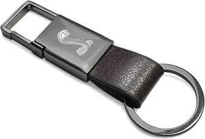 Ford Mustang Cobra Brown Leather Strap Gunmetal Pull-out Metal Key Chain
