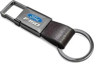 Ford F-150 Brown Leather Strap Gunmetal Pull-out Metal Key Chain