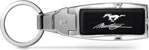 Ford Mustang Black Leather Detachable Ring Chrome Metal Belt Slide Key Chain
