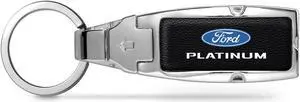 Ford Platinum Black Leather Detachable Ring Chrome Metal Belt Slide Key Chain