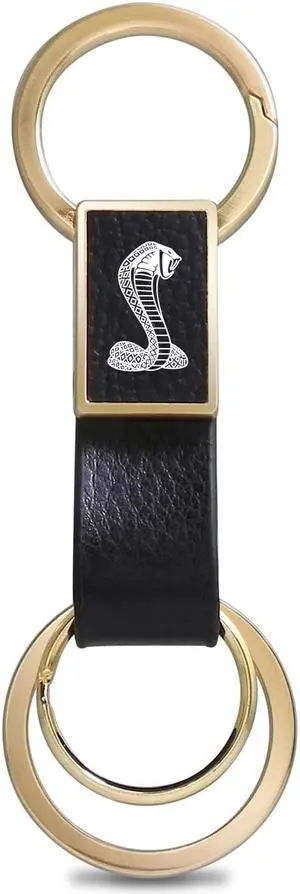 Ford Mustang Cobra Black Leather insert Golden Metal Leather Strap Key Chain Ford Mustang Cobra Black Leather insert Golden Metal Leather Strap Key Chain