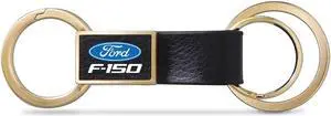 Ford F-150 Black Leather insert Golden Metal Leather Strap Key Chain