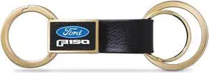 Ford F-150 2015 up Black Leather insert Golden Metal Leather Strap Key Chain