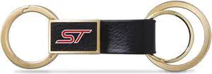 Ford Focus ST Black Leather insert Golden Metal Leather Strap Key Chain