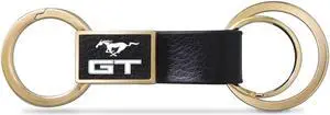 Ford Mustang GT Black Leather insert Golden Metal Leather Strap Key Chain