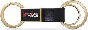 Ford F150 FX4 Off Road Black Leather insert Golden Metal Leather Strap Key Chain