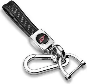 Ford Focus ST in Black Real Black Carbon Fiber Loop-Strap Chrome Hook Key Chain