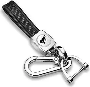Ford Bronco in White Real Black Carbon Fiber Loop-Strap Chrome Hook Key Chain