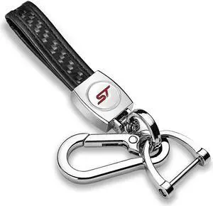 Ford Focus ST in White Real Black Carbon Fiber Loop-Strap Chrome Hook Key Chain