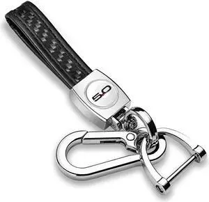 Ford Mustang 5.0 in White Real Carbon Fiber Loop-Strap Chrome Hook Key Chain