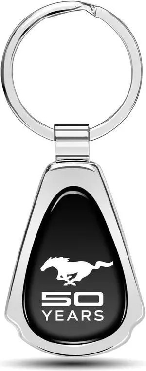 Ford Mustang 50 Years Black Dome Chrome Metal Teardrop Key Chain