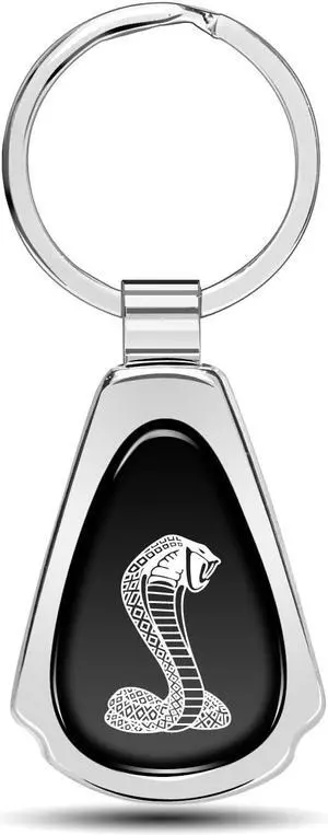 Ford Mustang Cobra Black Dome Chrome Metal Teardrop Key Chain Ford Mustang Cobra Black Dome Chrome Metal Teardrop Key Chain