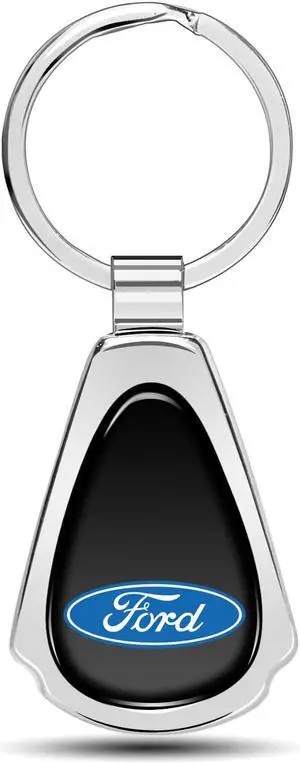 Ford Logo Black Dome Chrome Metal Teardrop Key Chain