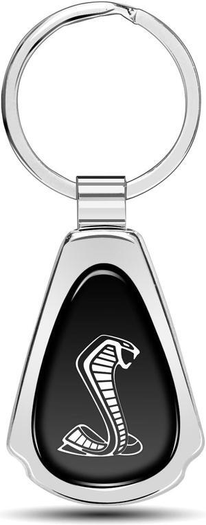 Ford Mustang GT350R Black Dome Chrome Metal Teardrop Key Chain