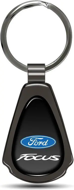 Ford Focus Black Dome Dark Gunmetal Metal Teardrop Key Chain