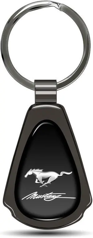 Ford Mustang Script Black Dome Dark Gunmetal Metal Teardrop Key Chain