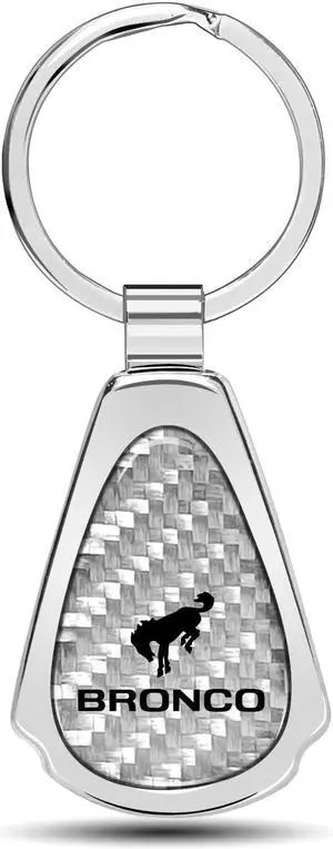 Ford Bronco Real Silver Dome Carbon Fiber Chrome Metal Teardrop Key Chain