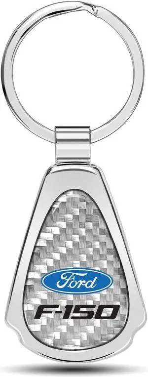 Ford F-150 Real Silver Dome Carbon Fiber Chrome Metal Teardrop Key Chain