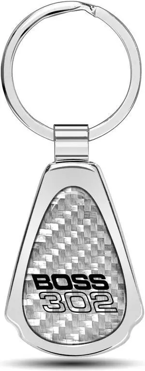 Ford Boss 302 Real Silver Dome Carbon Fiber Chrome Metal Teardrop Key Chain