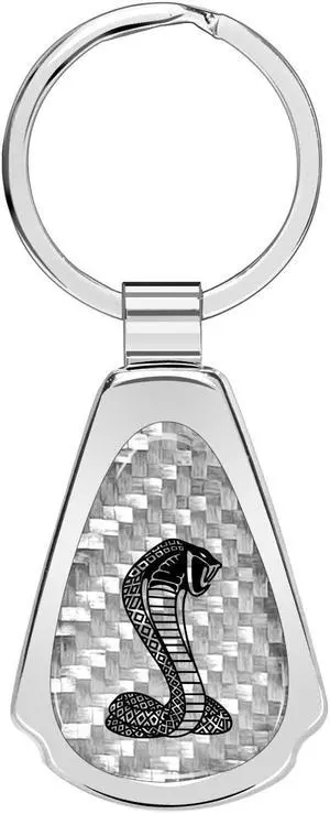 Ford Mustang Cobra Real Silver Dome Carbon Fiber Chrome Metal Teardrop Key Chain Ford Mustang Cobra Real Silver Dome Carbon Fiber Chrome Metal Teardrop Key Chain