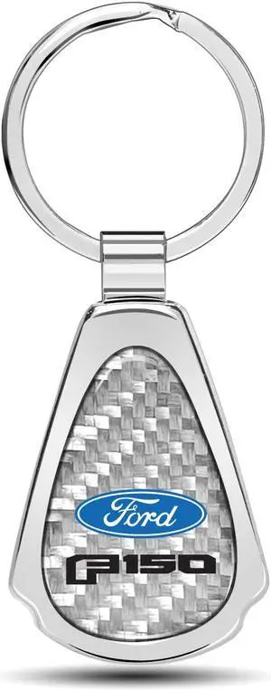 Ford F-150 2015 up Real Silver Dome Carbon Fiber Chrome Metal Teardrop Key Chain