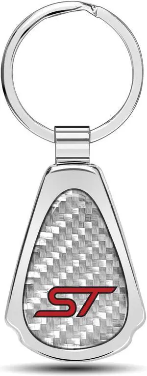 Ford Focus ST Real Silver Dome Carbon Fiber Chrome Metal Teardrop Key Chain
