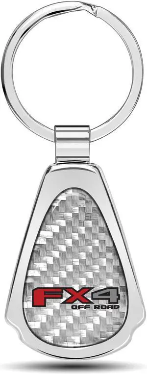 Ford F-150 FX4 Off Road Real Silver Dome Carbon Fiber Chrome Metal Teardrop Key Chain