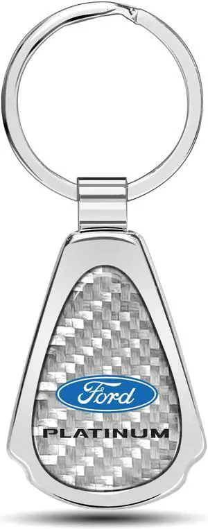 Ford Platinum Real Silver Dome Carbon Fiber Chrome Metal Teardrop Key Chain