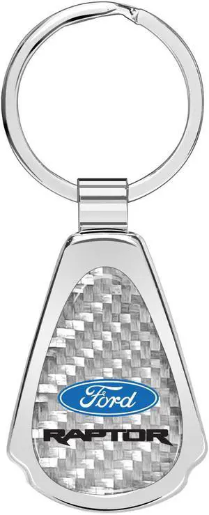Ford F-150 Raptor 2017 up Real Silver Dome Carbon Fiber Chrome Metal Teardrop Key Chain