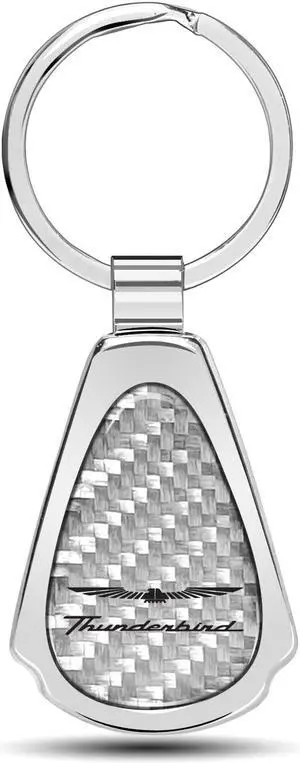Ford Thunderbird Real Silver Dome Carbon Fiber Chrome Metal Teardrop Key Chain