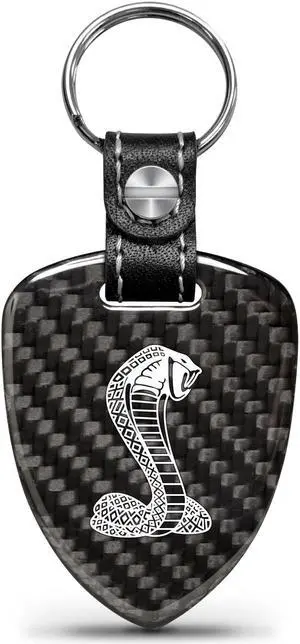 Ford Mustang Cobra Real Black Carbon Fiber Large Shield-Style Key Chain Ford Mustang Cobra Real Black Carbon Fiber Large Shield-Style Key Chain