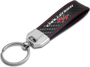 Dodge Challenger R/T Real Black Carbon Fiber Loop Strap Key Chain with Red Stitching