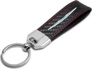 Chrysler Logo Real Black Carbon Fiber Loop Strap Key Chain with Red Stitching