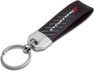 Dodge Real Black Carbon Fiber Loop Strap Key Chain with Red Stitching
