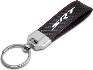 Dodge SRT Logo Real Black Carbon Fiber Loop Strap Key Chain with Red Stitching