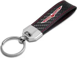 Jeep Trailhawk Real Black Carbon Fiber Loop Strap Key Chain with Red Stitching