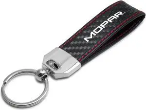 Mopar Logo Real Black Carbon Fiber Loop Strap Key Chain with Red Stitching