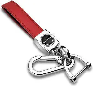 Ford F-150 Raptor Logo in Black on Genuine Red Leather Loop-Strap Chrome Hook Key Chain