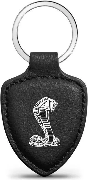 Ford Mustang Cobra Black Real Leather Shield-Style Key Chain Ford Mustang Cobra Black Real Leather Shield-Style Key Chain
