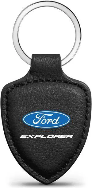 Ford Explorer Black Real Leather Shield-Style Key Chain