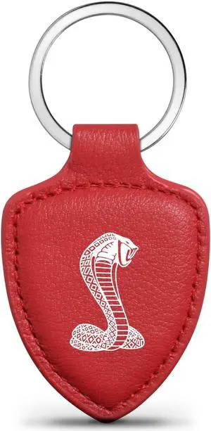 Ford Mustang Cobra Red Real Leather Shield-Style Key Chain Ford Mustang Cobra Red Real Leather Shield-Style Key Chain