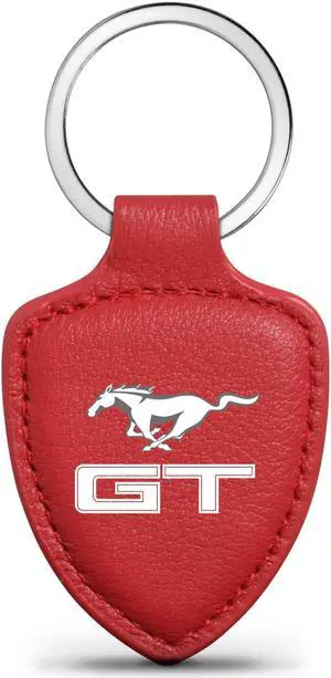Ford Mustang GT Red Real Leather Shield-Style Key Chain