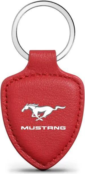 Ford Mustang Red Real Leather Shield-Style Key Chain