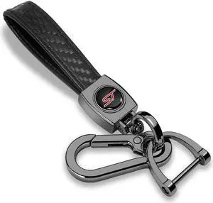 Ford ST Logo in Black on Real Carbon Fiber Loop-Strap Dark Gunmetal Hook Key Chain