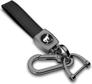 Ford Bronco Logo in Black on Black Leather Loop-Strap Dark Gunmetal Hook Key Chain