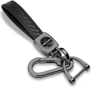 Ford F-150 Raptor Logo in Black on Real Carbon Fiber Loop-Strap Dark Gunmetal Hook Key Chain
