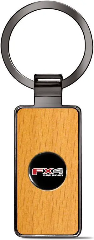 Ford F-150 FX4 Off Road Roundel Logo in Black on Maple Wood Gray Gunmetal Metal Case Key Chain