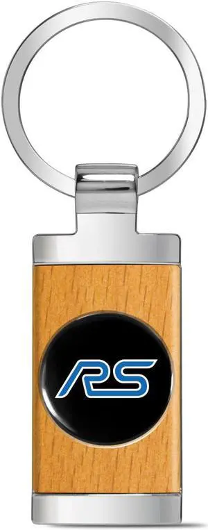 Ford Focus RS Roundel Logo in Black on Maple Wood Chrome Metal Trim Key Chain