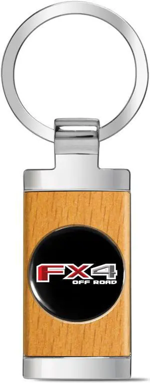 Ford F-150 FX4 Off Road Roundel Logo in Black on Maple Wood Chrome Metal Trim Key Chain