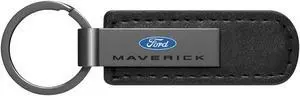 Ford Maverick Gunmetal Gray Metal Plate Black Leather Strap Key Chain